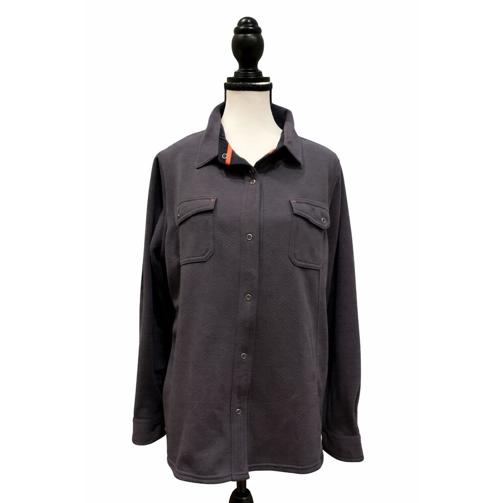 L.L.Bean Women’s XL Fleece Shirt Jacket Gray Button Front Stretch Outdoor